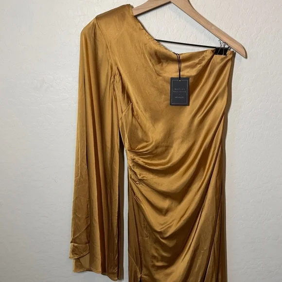 NWT Michael Costello x REVOLVE Mae One Shoulder Evening Gown in Gold Size Small - Picture 6 of 10